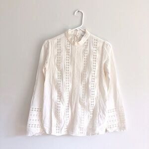 & Other Stories Cotton Ivory lace style Top long sleeve- hem thread loose